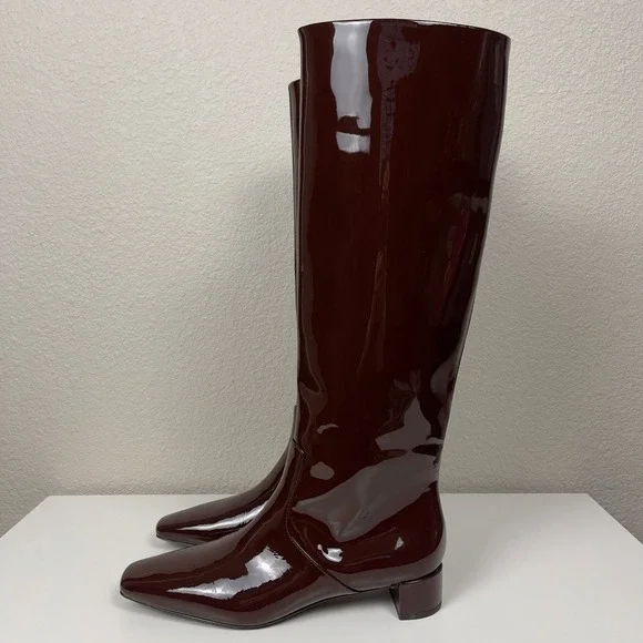 Loeffler Randall 35mm Indy Knee High Boot Chocolate Patent Leather Size 8 - Picture 5 of 16